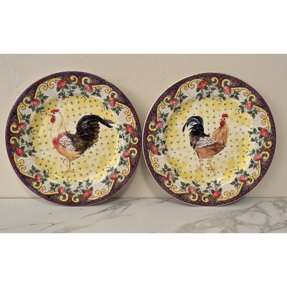 American Atelier Other - American Atelier Petite Provence 5074 Rooster Salad Plates Set of 2 Porcelain